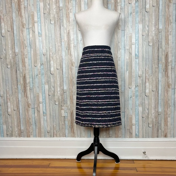 J Crew 12 Navy Confetti Nubby Party Tweed Stripe No 2 Pencil Skirt Career $148 - Picture 2 of 11